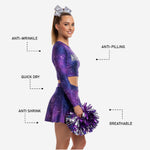 Custom Cheerleading Galaxy Uniform Set - Long Sleeve Crop Top & Skirt Design