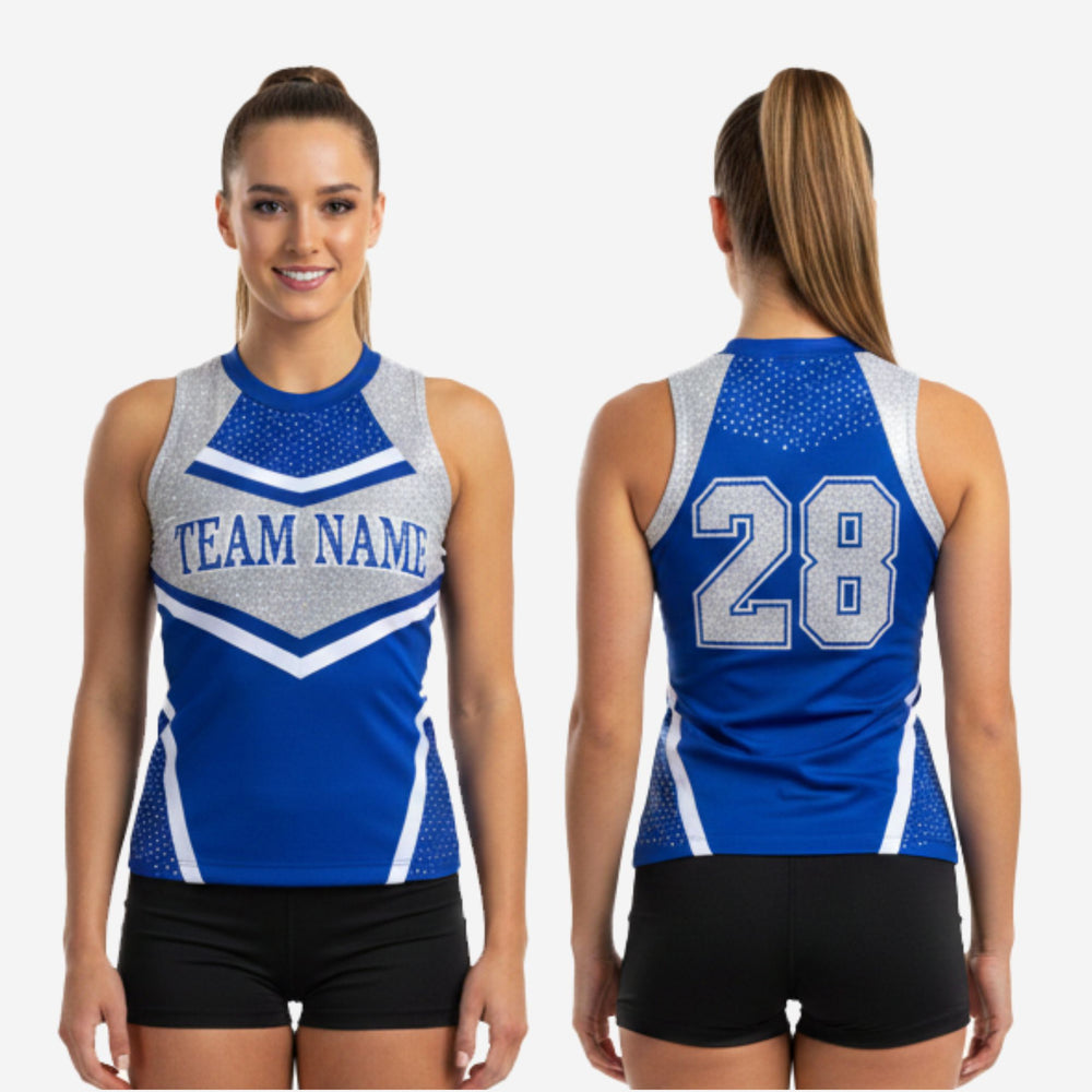 Sleeveless Cheer Shell Jersey in Blue & Silver - Youth & Adult Sublimation Printed Top
