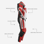 Custom Motorcycle One Piece Suit in Red & Black - Leather Racing Suit with CE Armor