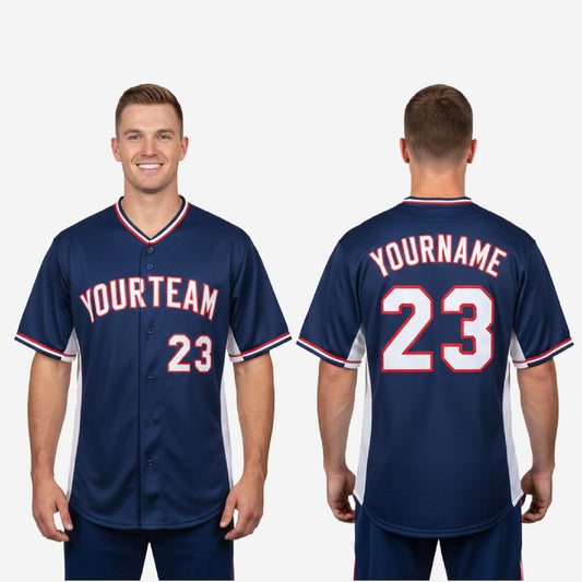 Custom Baseball Team Jersey in Navy - Full Button Custom Name & Number