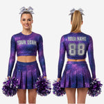 Custom Cheerleading Galaxy Uniform Set - Long Sleeve Crop Top & Skirt Design