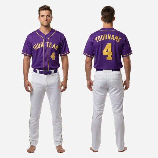 Custom Baseball Uniform - Full Button Jersey & Pants Team Name & Number Set