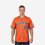 Custom Baseball Uniform Jersey - Youth & Adult Pinstripe Full Button Jersey in Orange