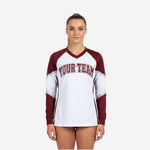 Custom Long Sleeve Cheerleading Jersey - White & Wine V-Neck Practice Jersey