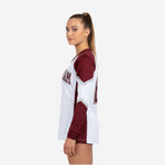 Custom Long Sleeve Cheerleading Jersey - White & Wine V-Neck Practice Jersey