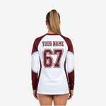 Custom Long Sleeve Cheerleading Jersey - White & Wine V-Neck Practice Jersey