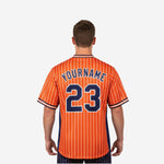 Custom Baseball Uniform Jersey - Youth & Adult Pinstripe Full Button Jersey in Orange