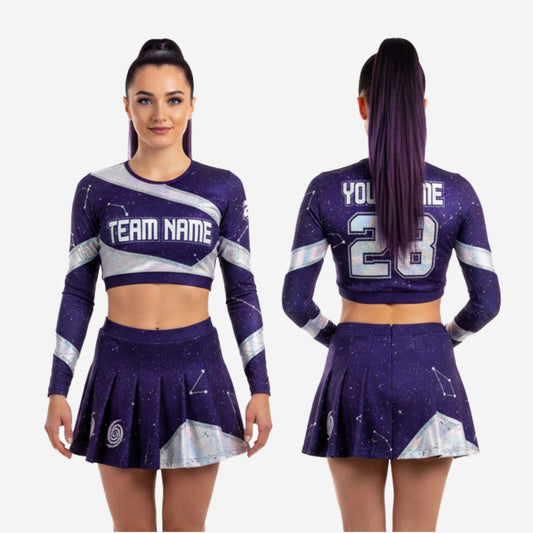 Custom Cheer Uniforms - Sublimated Long Sleeve Crop Top & Athletic Skirt Set