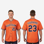 Custom Baseball Uniform Jersey - Youth & Adult Pinstripe Full Button Jersey in Orange