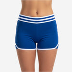 Custom Cheerleading Blue Shorts - Boy Cut Striped Waistband Athletic Shorts