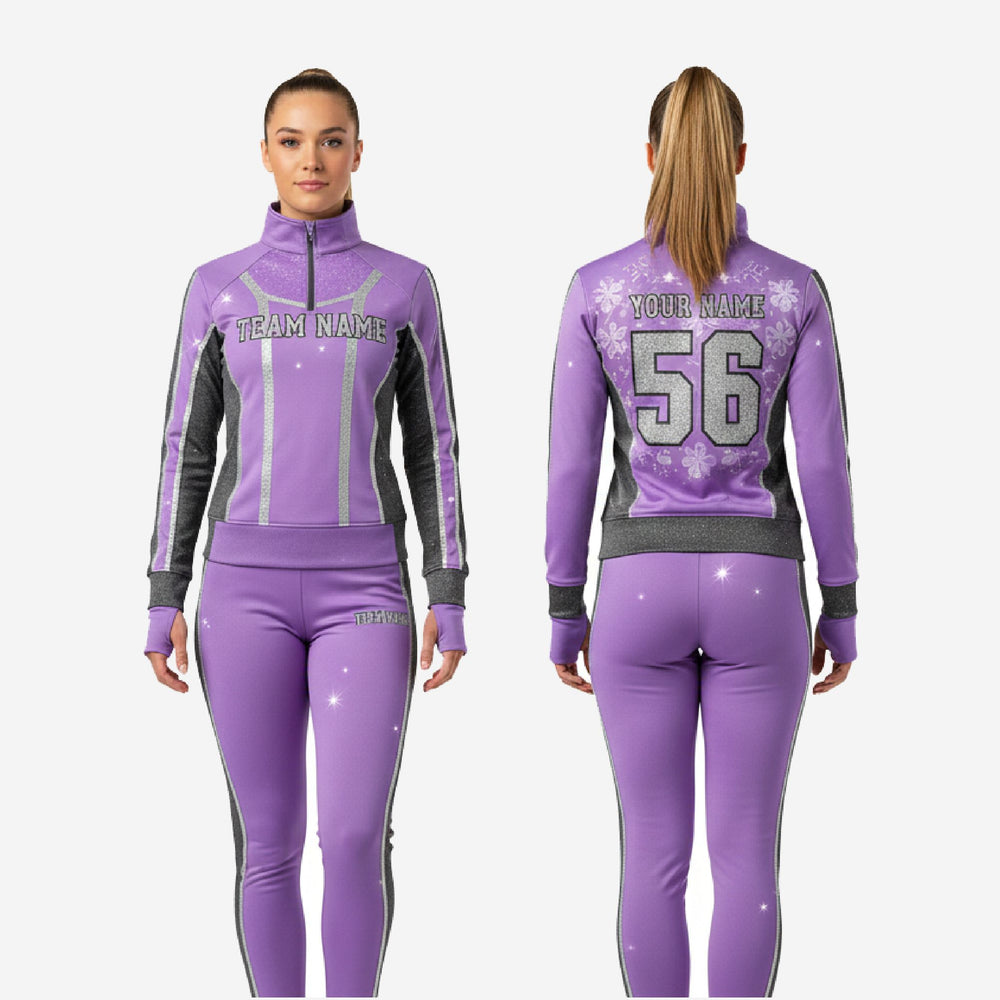 Custom Cheerleading Tracksuit Set Purple - Half Zip Warmup Jacket & Pants Team Suit