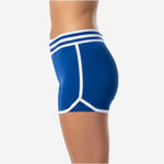 Custom Cheerleading Blue Shorts - Boy Cut Striped Waistband Athletic Shorts