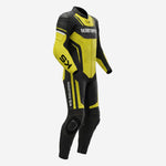 Custom Motorcycle One Piece Suit in Yellow & Black - Leather Racing Suit with CE Armor