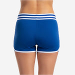 Custom Cheerleading Blue Shorts - Boy Cut Striped Waistband Athletic Shorts