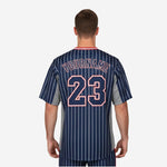 Custom Baseball Uniform Jersey - Pinstripe Full Button Sublimated Jersey in Persian Blue