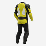 Custom Motorcycle One Piece Suit in Yellow & Black - Leather Racing Suit with CE Armor