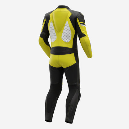 Custom Motorcycle One Piece Suit in Yellow & Black - Leather Racing Suit with CE Armor