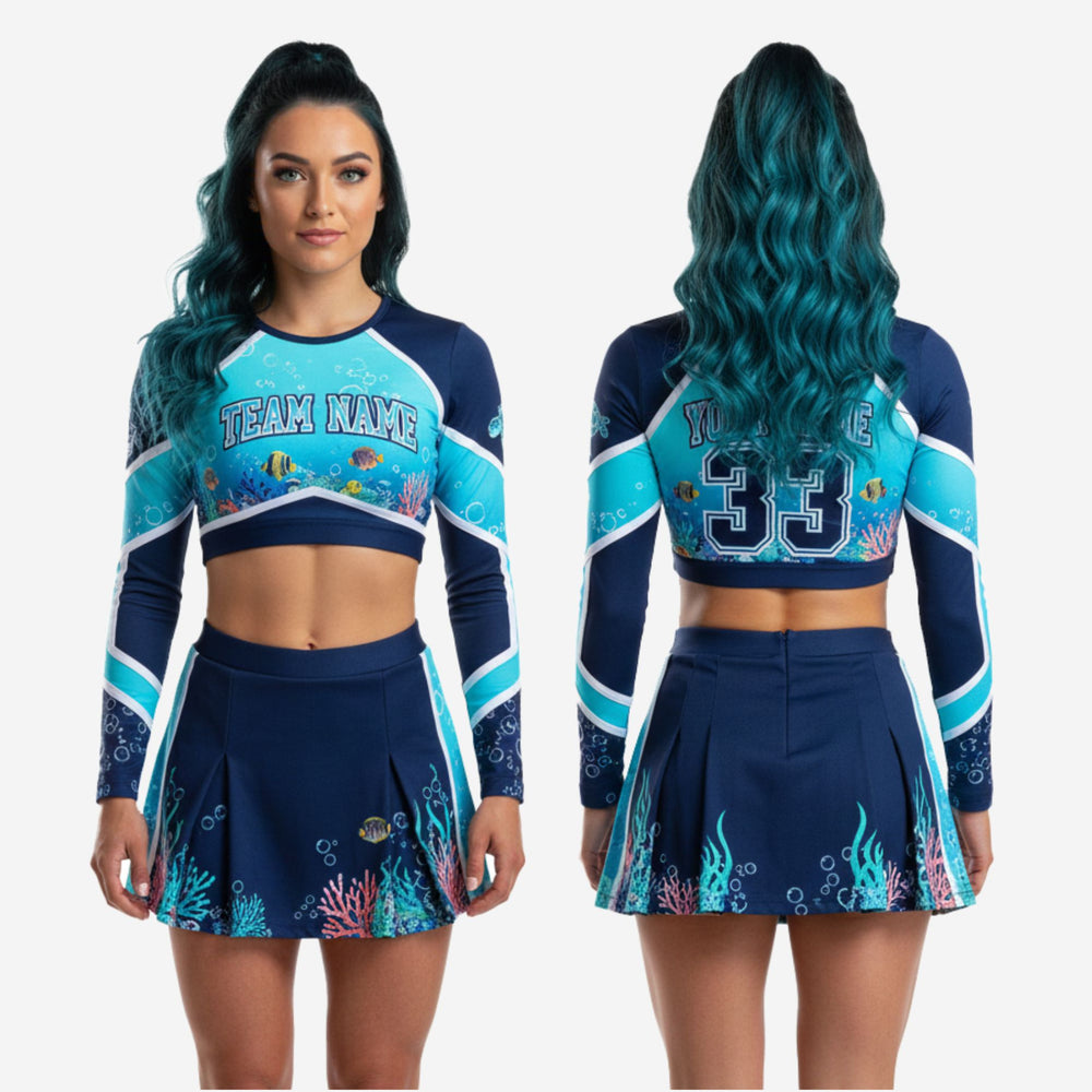 Custom Cheer Uniforms - Sublimated Long Sleeve Crop Top & Athletic Skirt Set