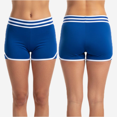 Custom Cheerleading Blue Shorts - Boy Cut Striped Waistband Athletic Shorts