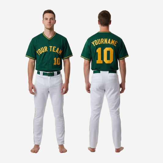 Custom Baseball Uniform in Green - Full Button Jersey & Pants Team Name & Number Set