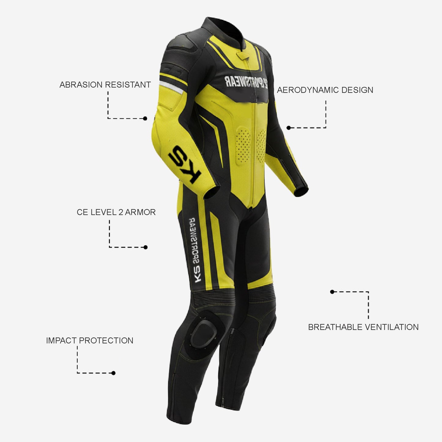 Custom Motorcycle One Piece Suit in Yellow & Black - Leather Racing Suit with CE Armor