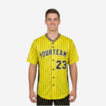 Custom Baseball Uniform Jersey - Pinstripe Full Button Sublimated Jersey in Yellow