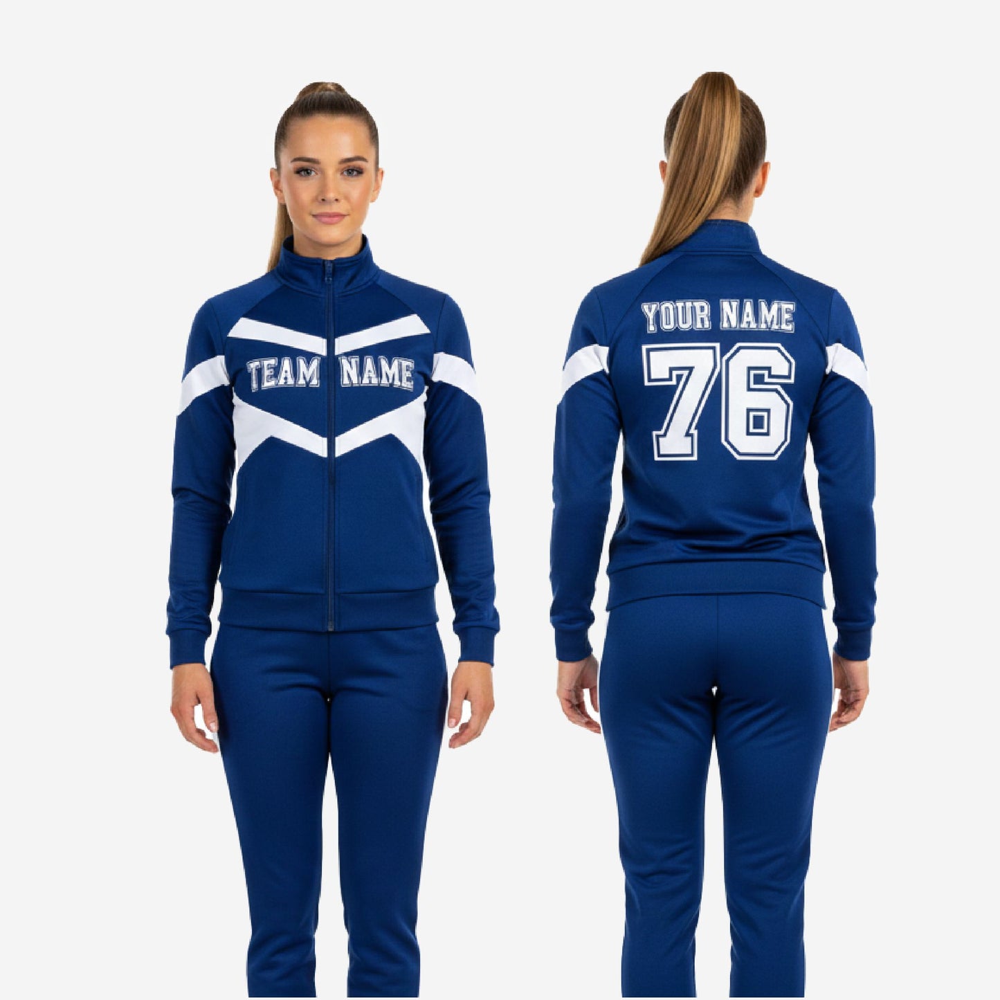 Custom Cheerleading Tracksuit Set Navy - Half Zip Warmup Jacket & Pants Team Suit