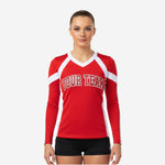 Custom Long Sleeve Cheerleading Jersey - Red V-Neck Practice Jersey