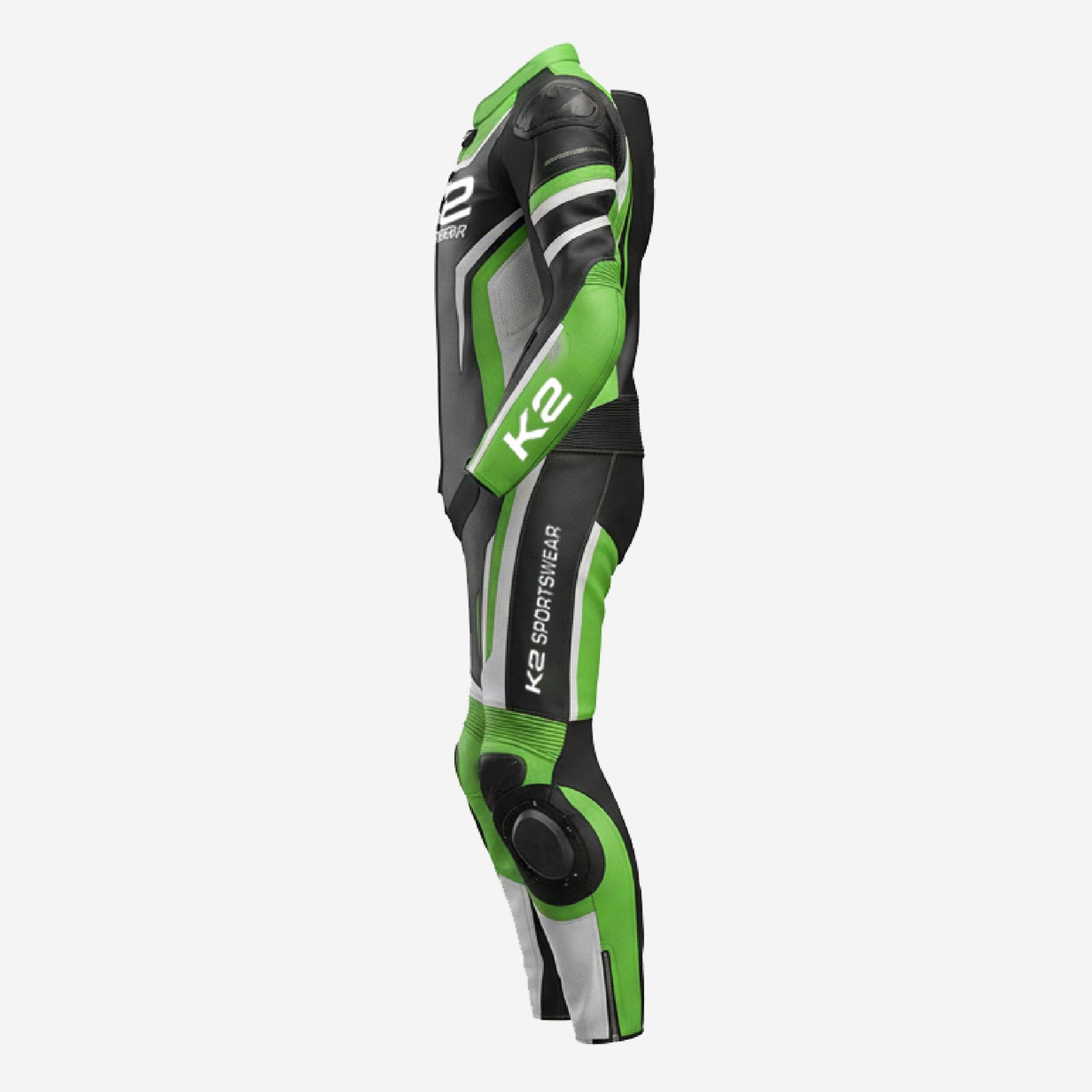 Custom Motorcycle One Piece Suit in Green & Black - Leather Racing Suit with CE Armor