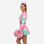 Custom Cheerleading Pink Uniform Set - Long Sleeve Crop Top & Skirt Team Name Design