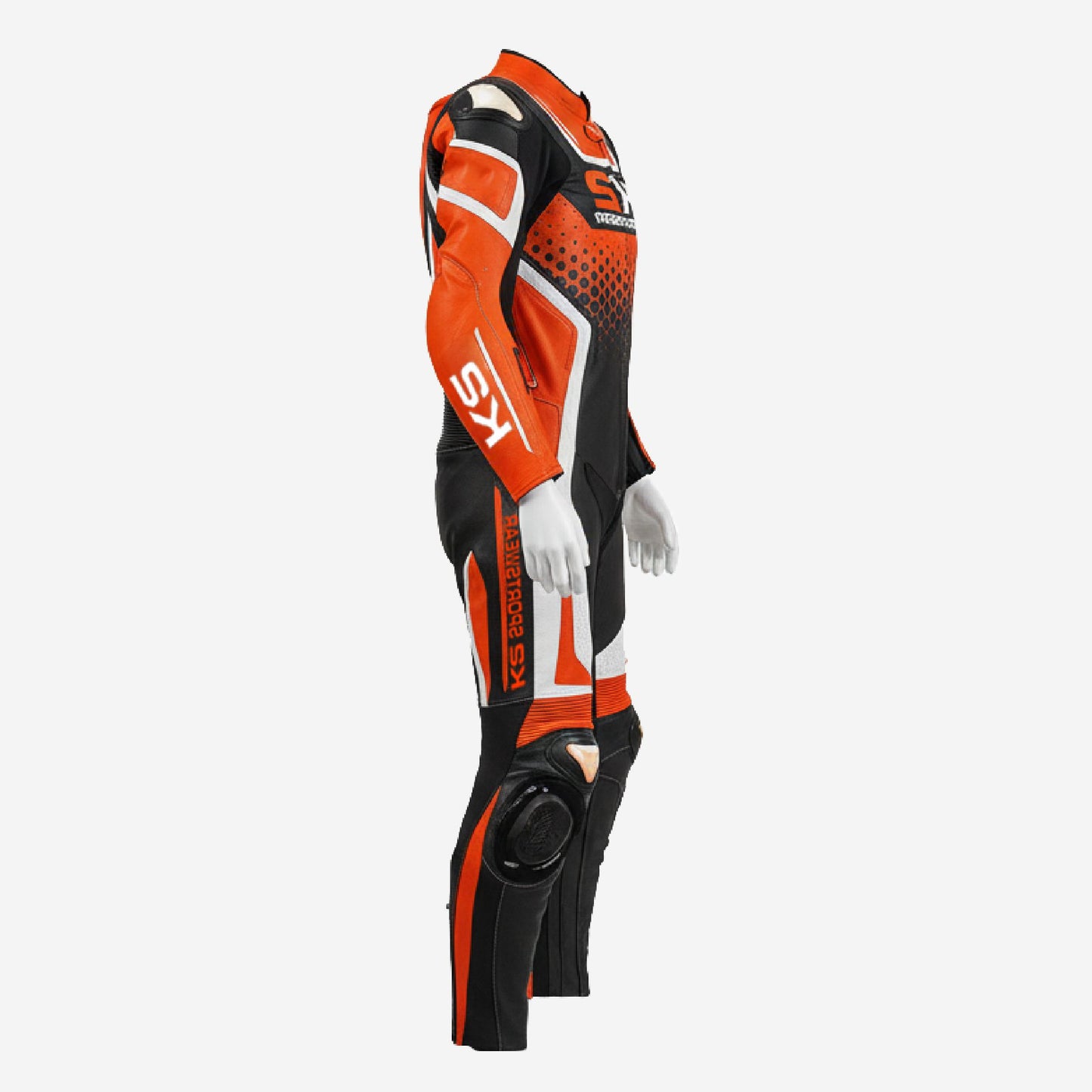 Custom Motorcycle Leather Racing Suit in Orange & Black - One Piece Racing Suit