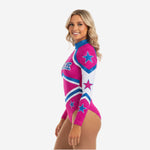 Personalized Cheer Bodysuit - Deep Pink Glitter High Neck Design