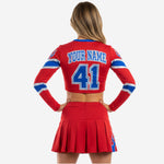 Custom Cheerleading Sets in Red - Long Sleeve Shell & Pleated Skirt