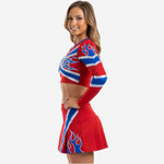 Custom Cheerleading Sets in Red - Long Sleeve Shell & Pleated Skirt