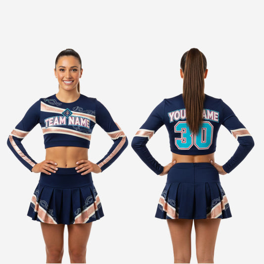 Custom Cheer Uniforms - Long Sleeve Crop Top & Athletic Skirt Set with Team Name