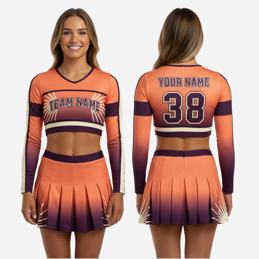 Custom Competition Cheer Uniforms - Sublimated Long Sleeve Shell and Skirt Set
