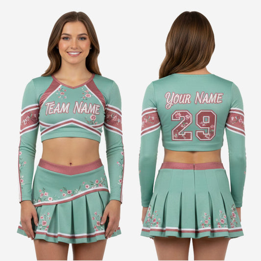 Custom Cheerleading Uniform Sets - Long Sleeve Shell & Pleated Skirt