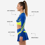 Custom Team Cheer Uniform Set in Blue - Long Sleeve Crop Top Set