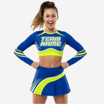Custom Team Cheer Uniform Set in Blue - Long Sleeve Crop Top Set