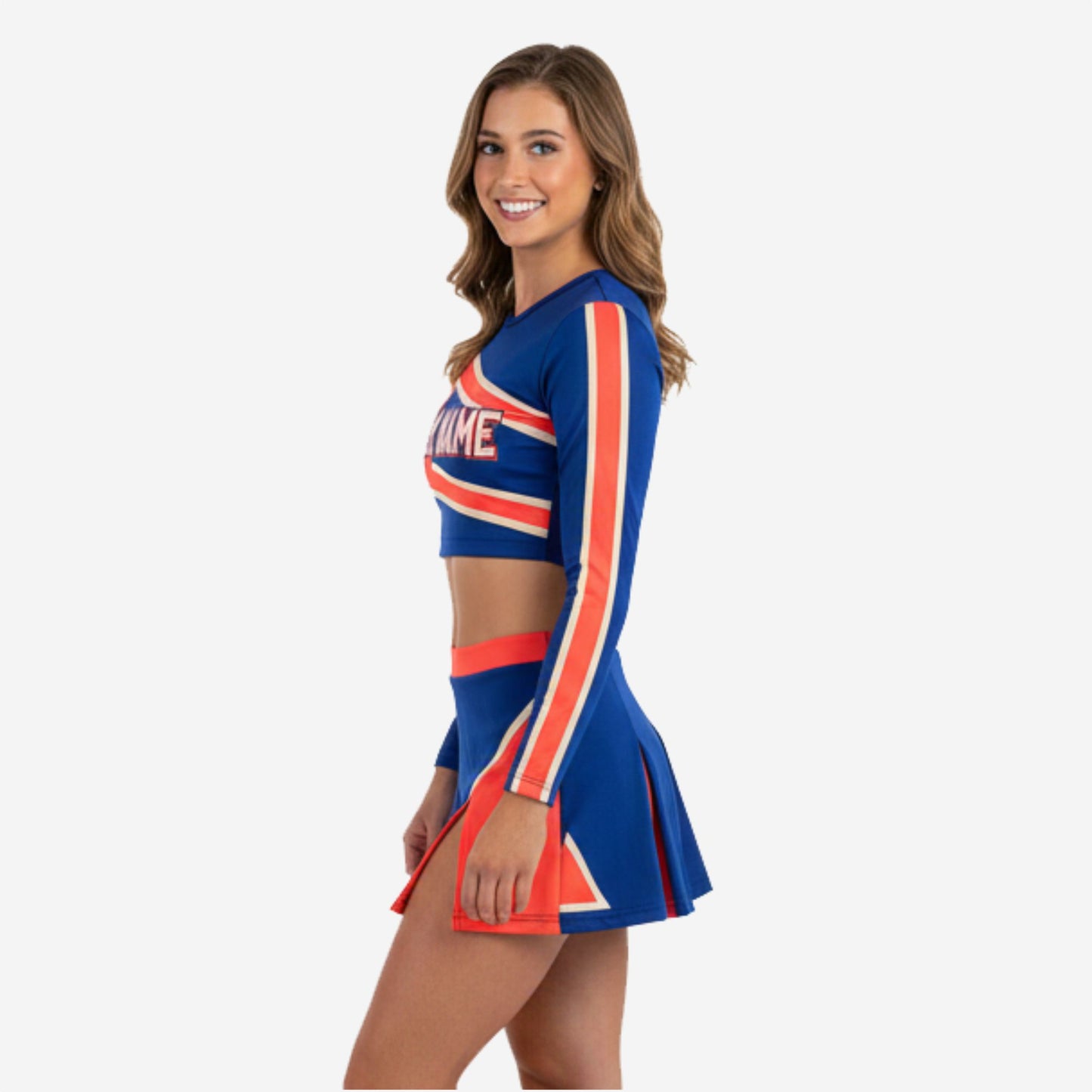 Personalized Cheerleading Uniform Set - Long Sleeve Crop Top and Pleated Skirt