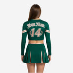Custom Cheerleading Uniform Set in Green - Long Sleeve Crop Top & Skirt Set