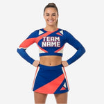 Custom Cheer Uniforms - Long Sleeve Crop Top and Skirt in Blue