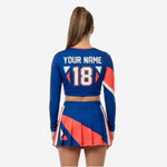 Custom Cheer Uniforms - Long Sleeve Crop Top and Skirt in Blue