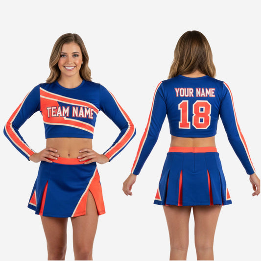 Personalized Cheerleading Uniform Set - Long Sleeve Crop Top and Pleated Skirt