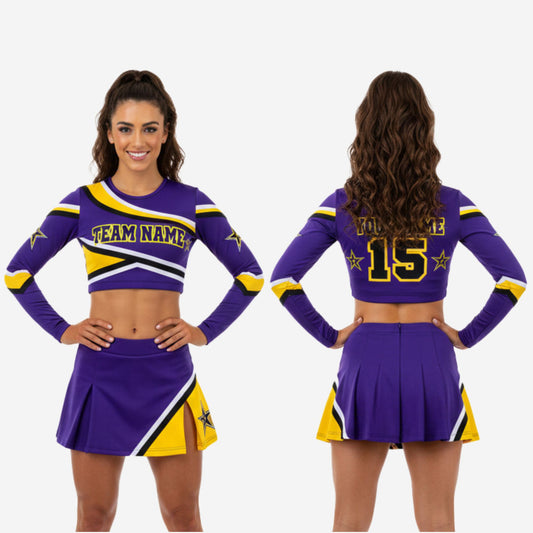 Custom Competition Cheerleading Uniforms - Long Sleeve Top & Skirt Set with Team Name
