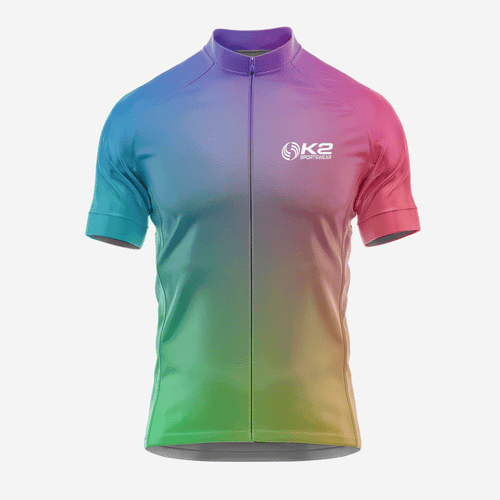 Men's Short Sleeve Cycling Jersey in Multi Color Gradient - K2 Sportswear | Custom Sports Uniforms & Apparels - K2 Sportswear