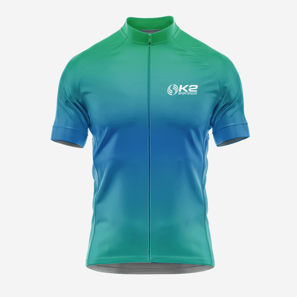 Grünes und blaues Herren-Radtrikot mit kurzen Ärmeln – Pro Fit