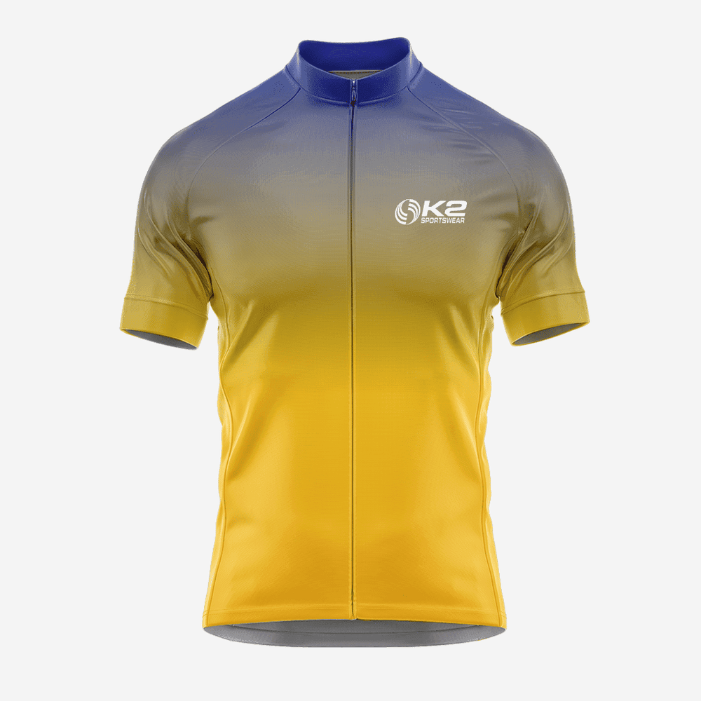 Gelb-blaues kurzärmeliges Herren-Radtrikot