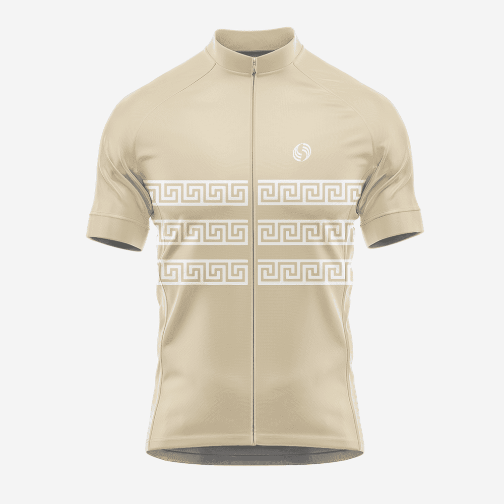 Khakifarbenes Kurzarm-Fahrradtrikot im griechischen Stil für Herren