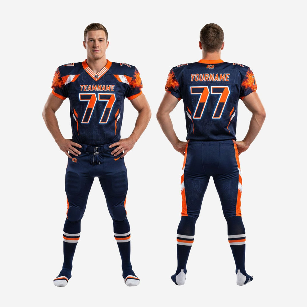 Orange Trim Custom American Football Uniform Sets for Teams - Navy